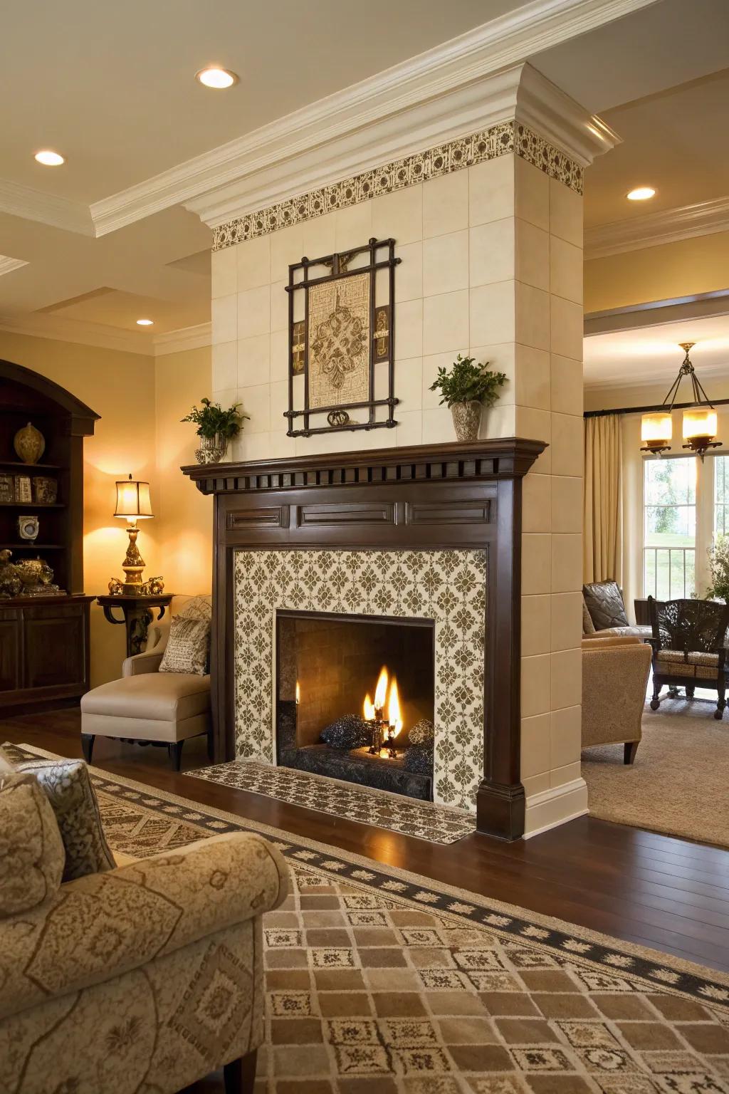 Dual-tone tiles establish a vibrant and fashionable focal point.