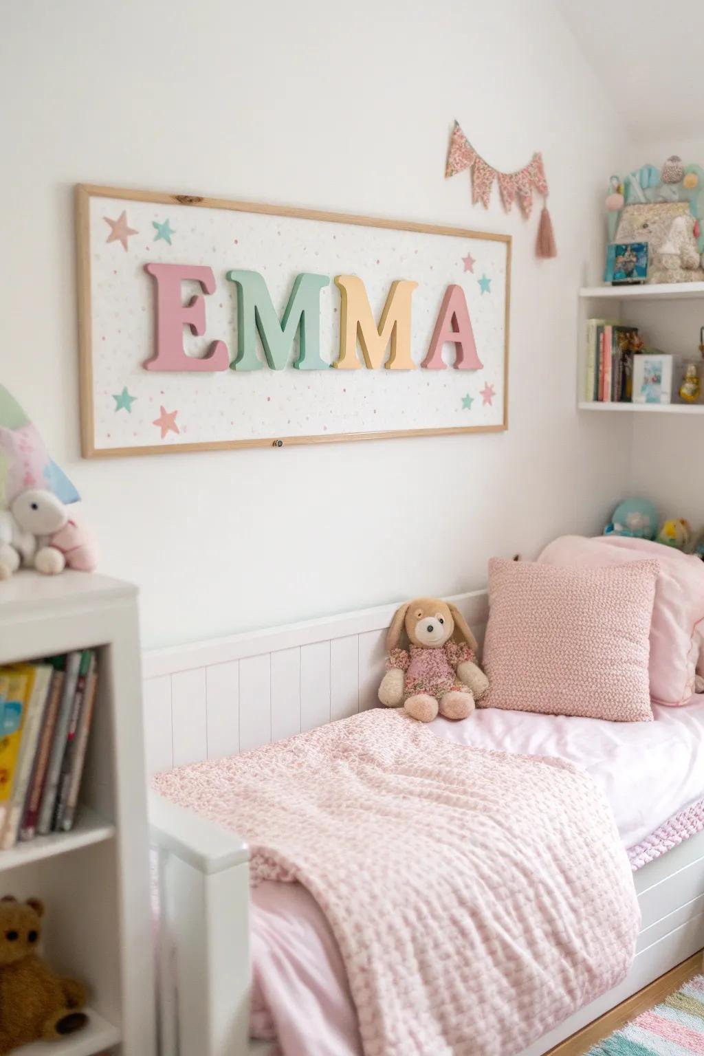 A monogram sign introduces a personal element to your child's space.
