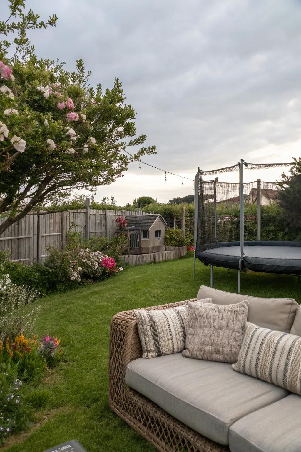 A comfortable seating nook beside the bouncer for relaxation.