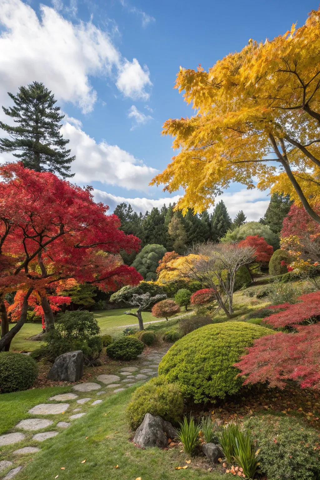 Relish a tapestry of hues with trees selected for seasonal appeal.