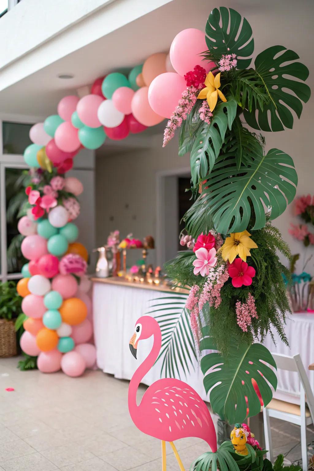 Flamingos introduce a whimsical touch to the décor.