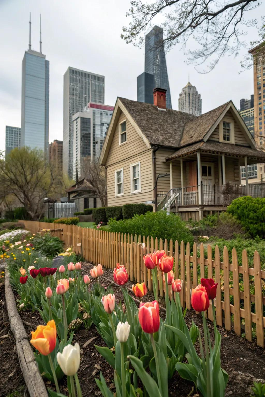Tulips in both cottage and urban gardens, demonstrating their adaptability and charm.