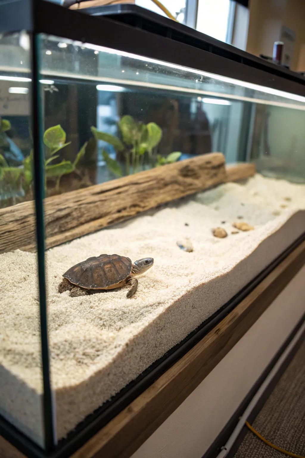 Fine granule bedding enriches with realism and joy for turtles.