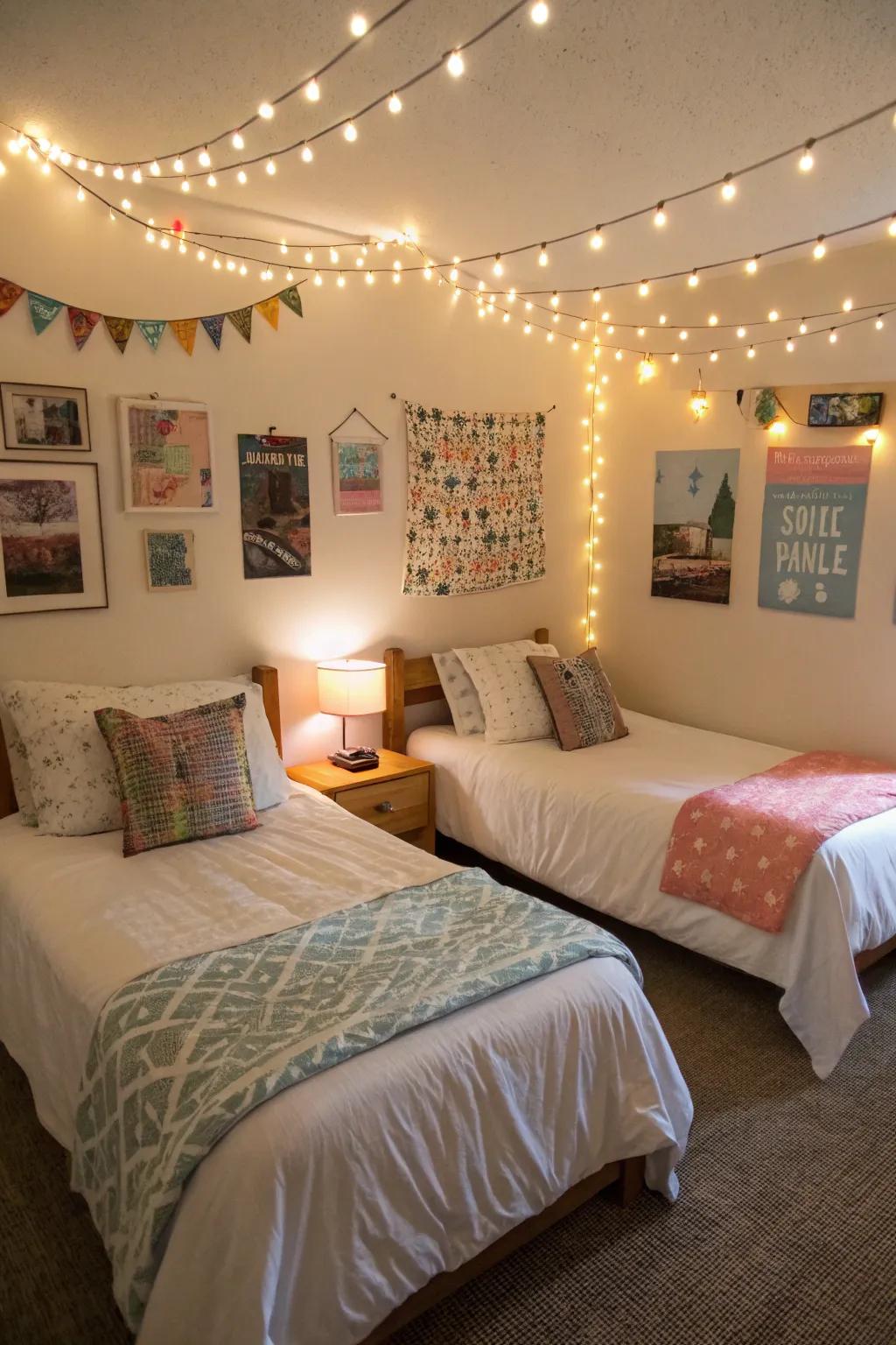 Small lights add a magical and warm mood to the area.