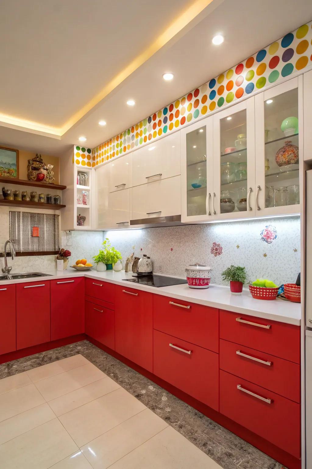 A daring scarlet and alabaster kitchen that energizes the space.