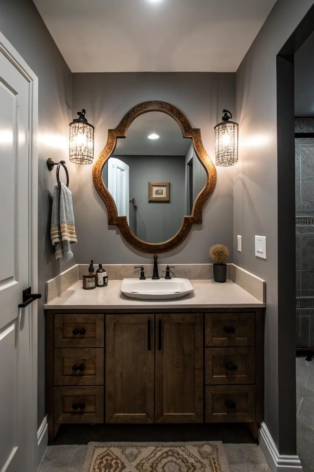 A statement mirror elevates the room's style.
