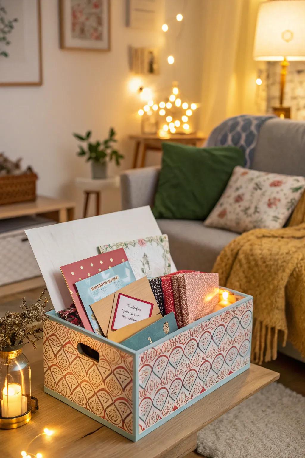 Guests jot down messages on cards for a future surprise.