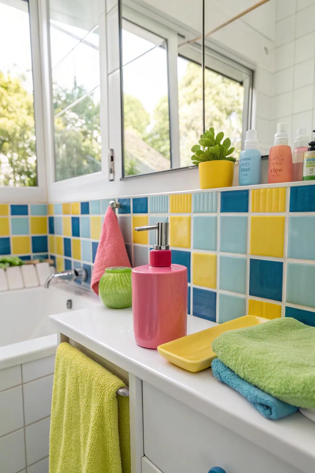Unexpected elements of coloration contribute thrill to the washroom blueprint.