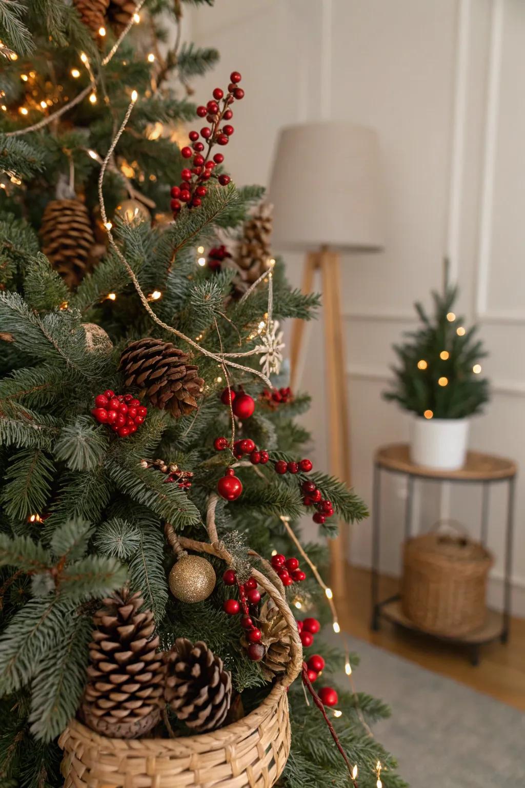 Natural elements enhance the retro essence of this tree.