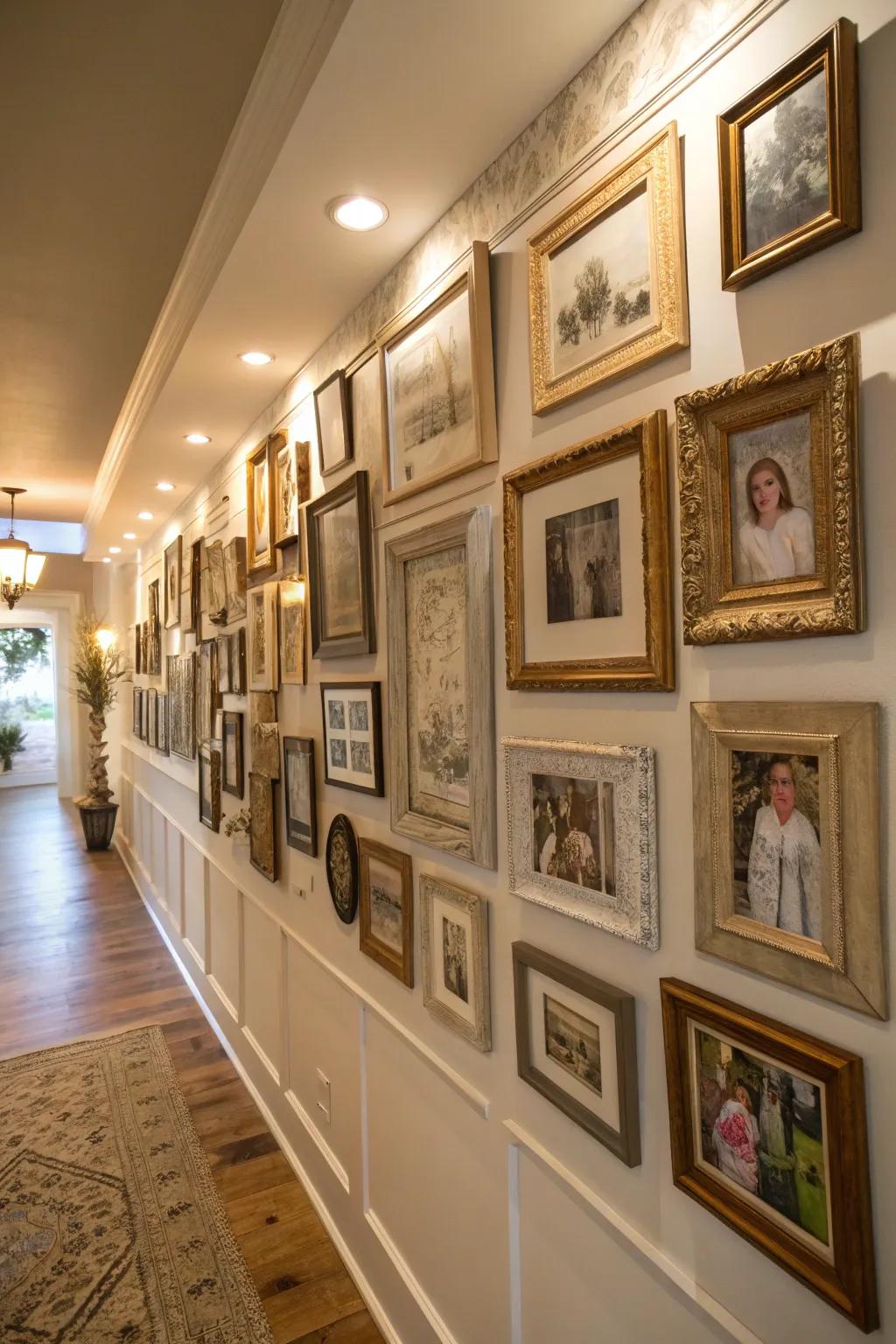 A display wall composed of era stands displays valued memories.