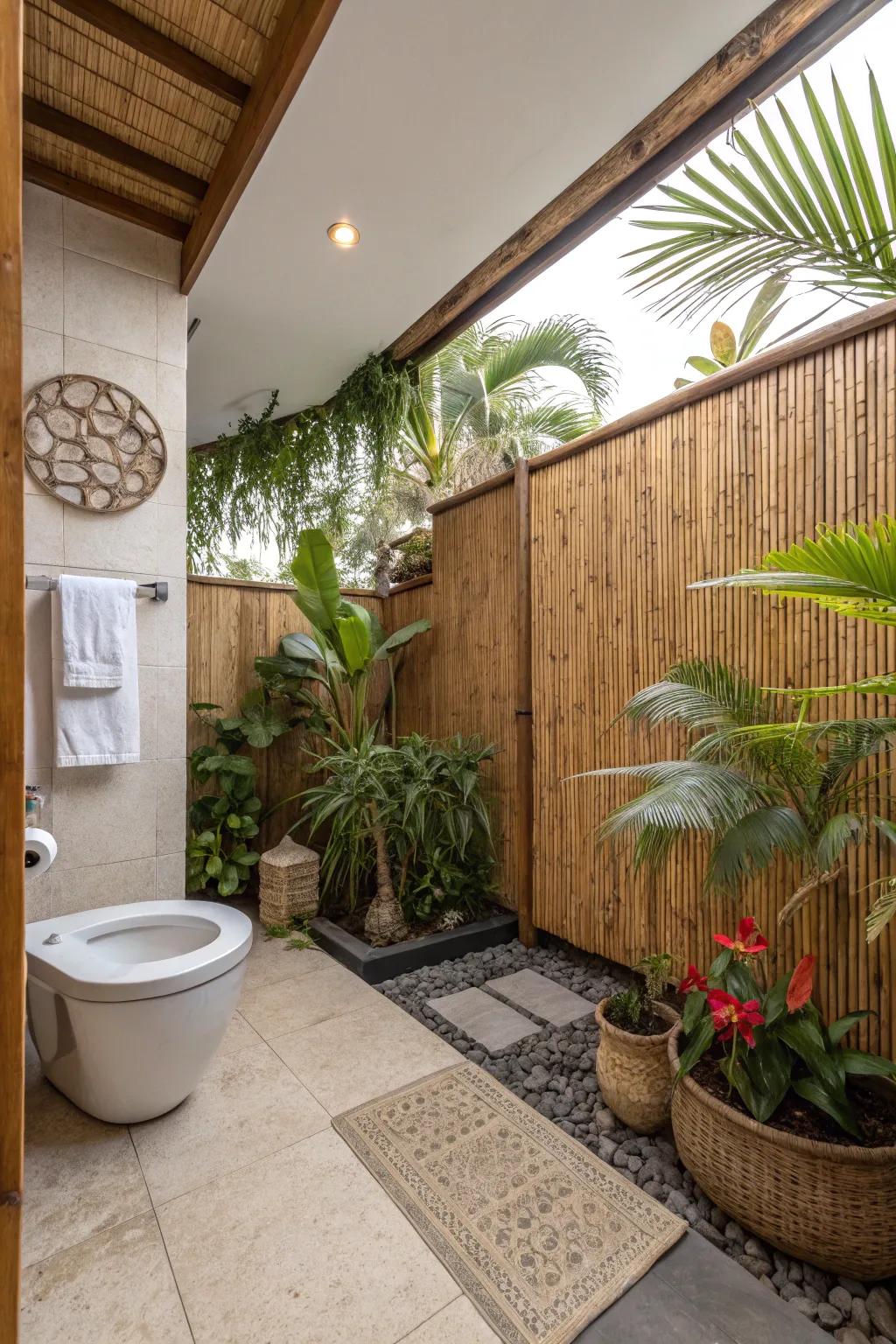 Bamboo wainscoting crafts a tropical paradise in your bathroom.