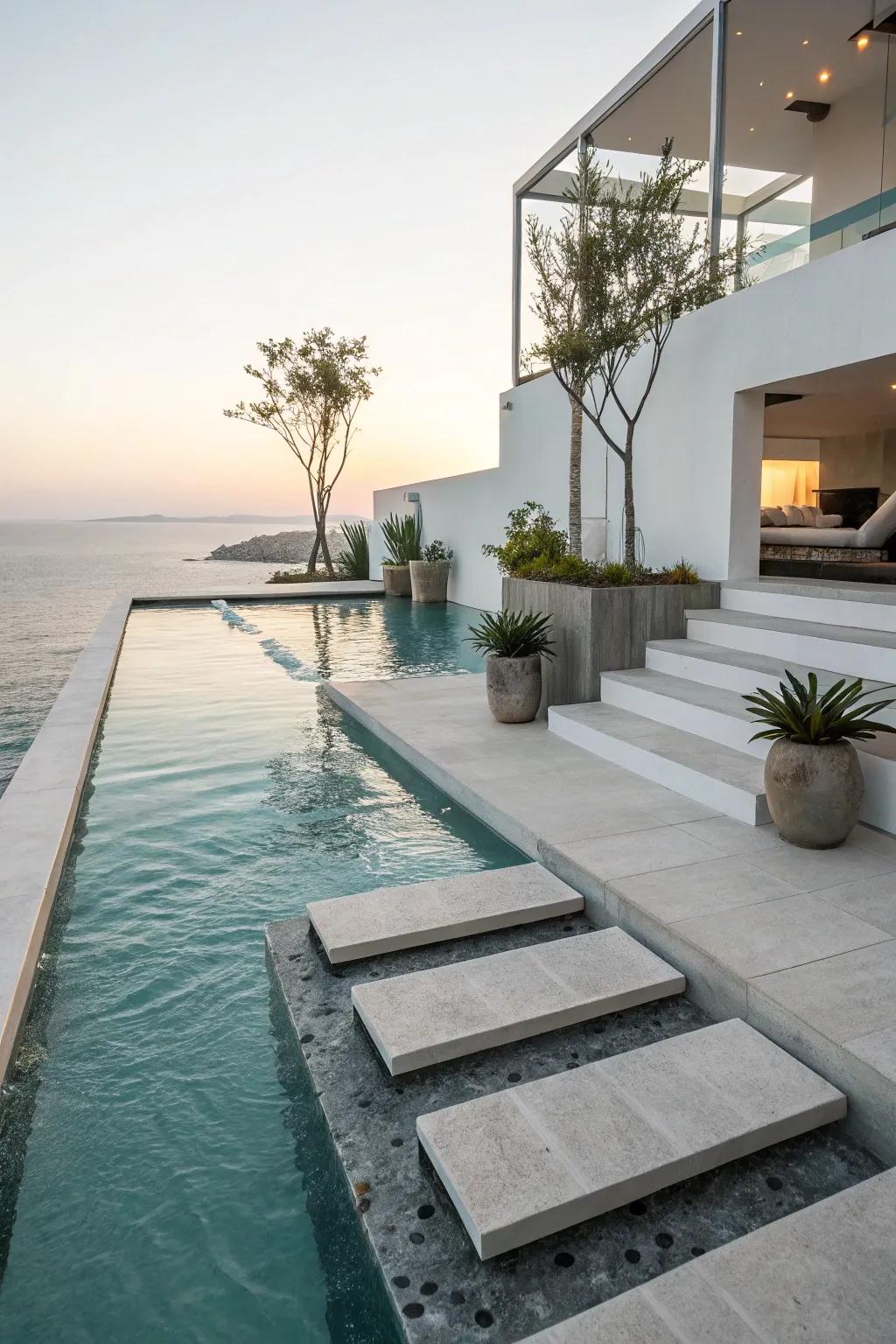 Drifting platforms enhance your pool's blueprint with a contemporary and artistic flair.