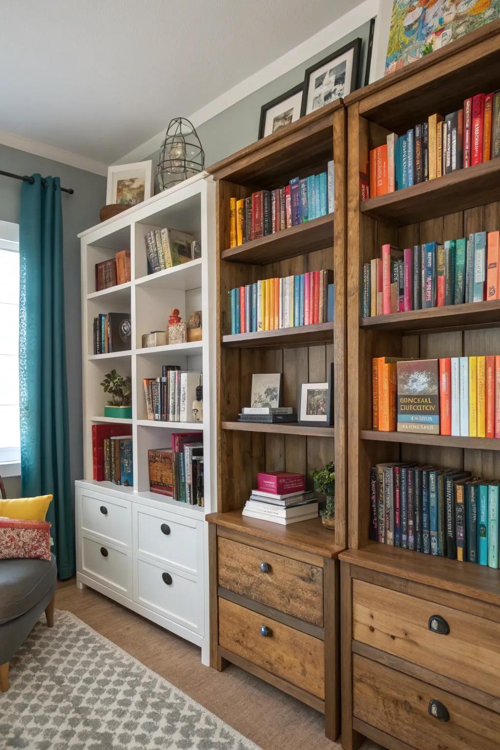 Eclectic bookshelves showcase your unique taste and personality.