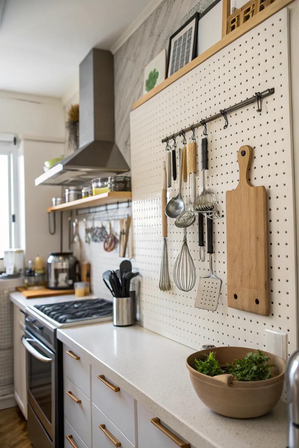Organize the space with pegboards.