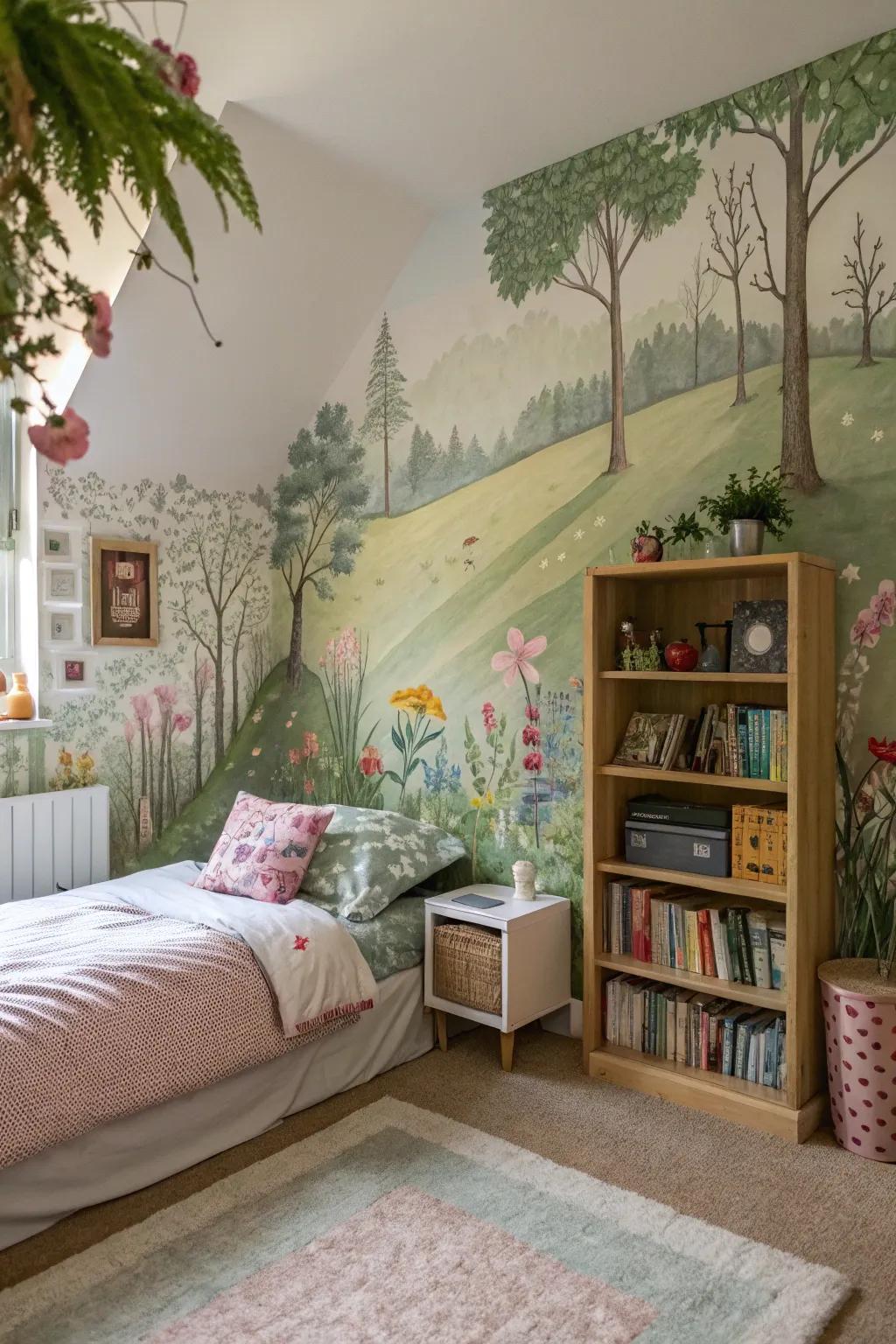 Outdoor scenery establishes a serene and peaceful ambiance.