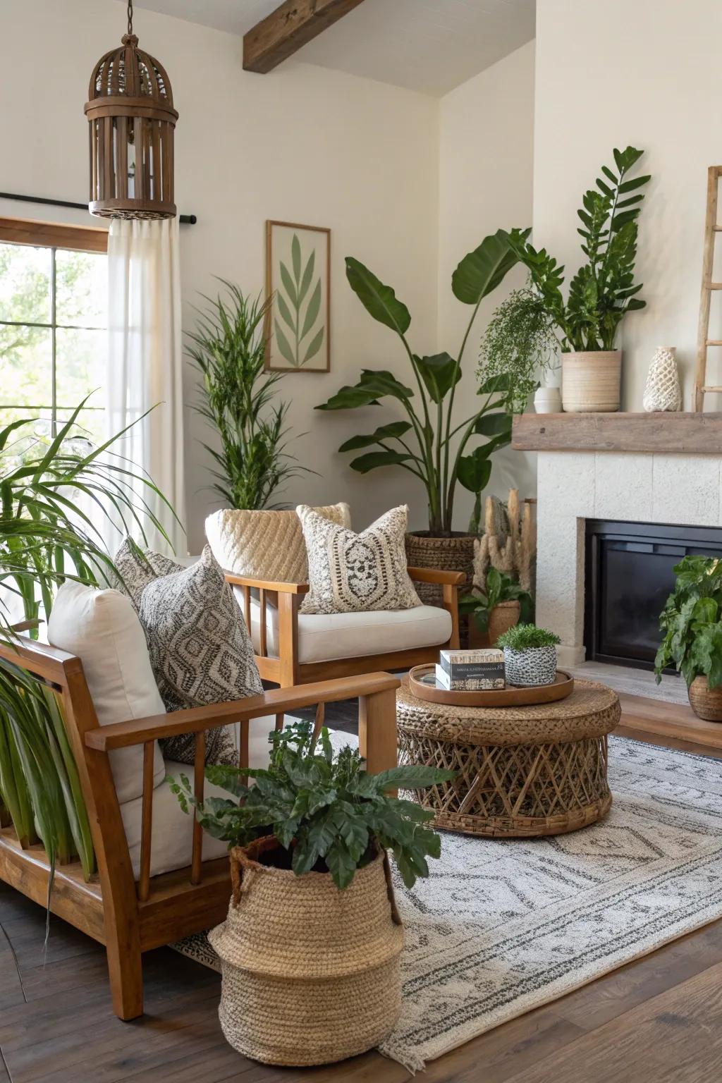 Indoor greenery gives vibrancy and freshness to the decor.