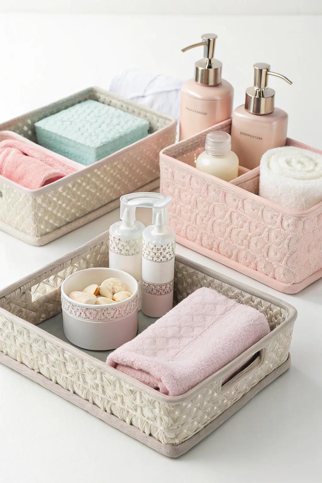 Chic receptacles bring a sense of sophistication to the arrangement.