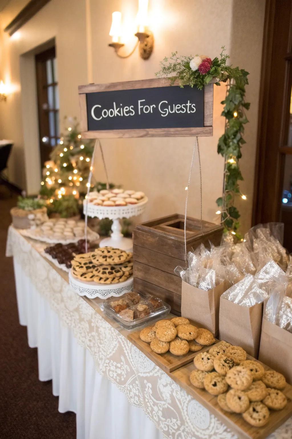 Departure parcels on a wedding cookie arrangement extend attendees a sweet takeaway.