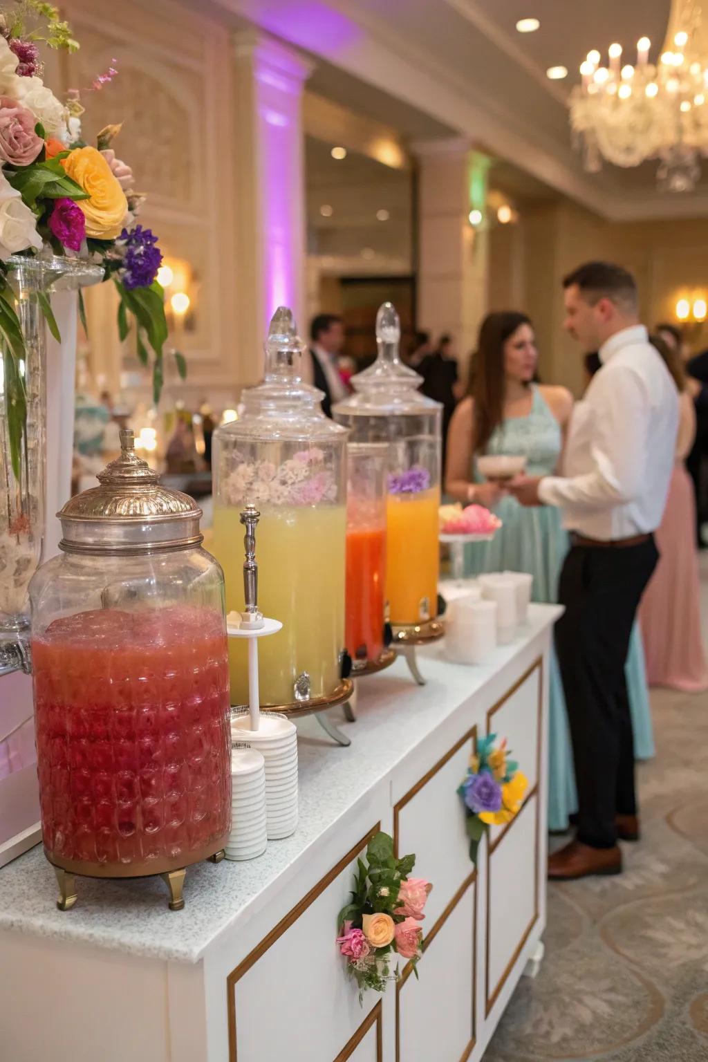 A unique wedding drink display offering customized beverages for guests.
