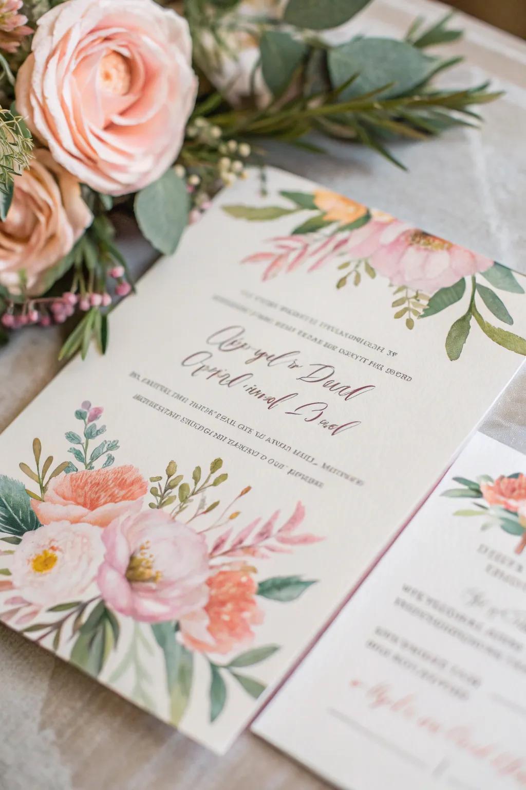 Announcement with watercolor botanical sketches.