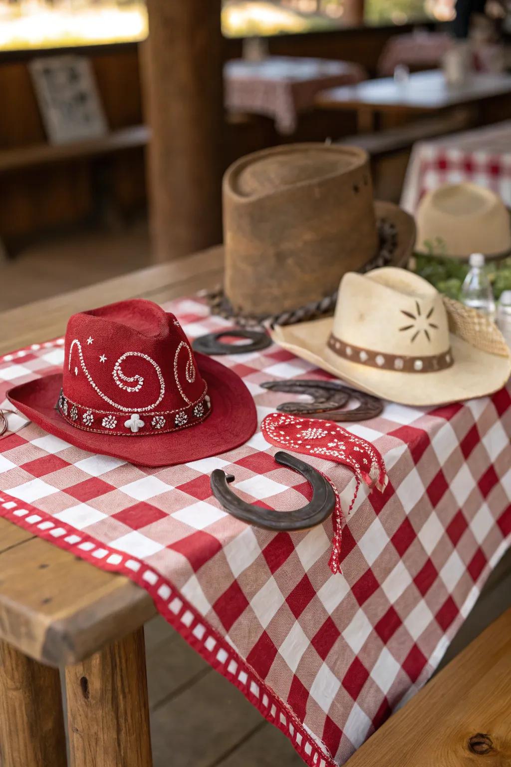 Checkered designs evoke a nostalgic Western sensation on your table.
