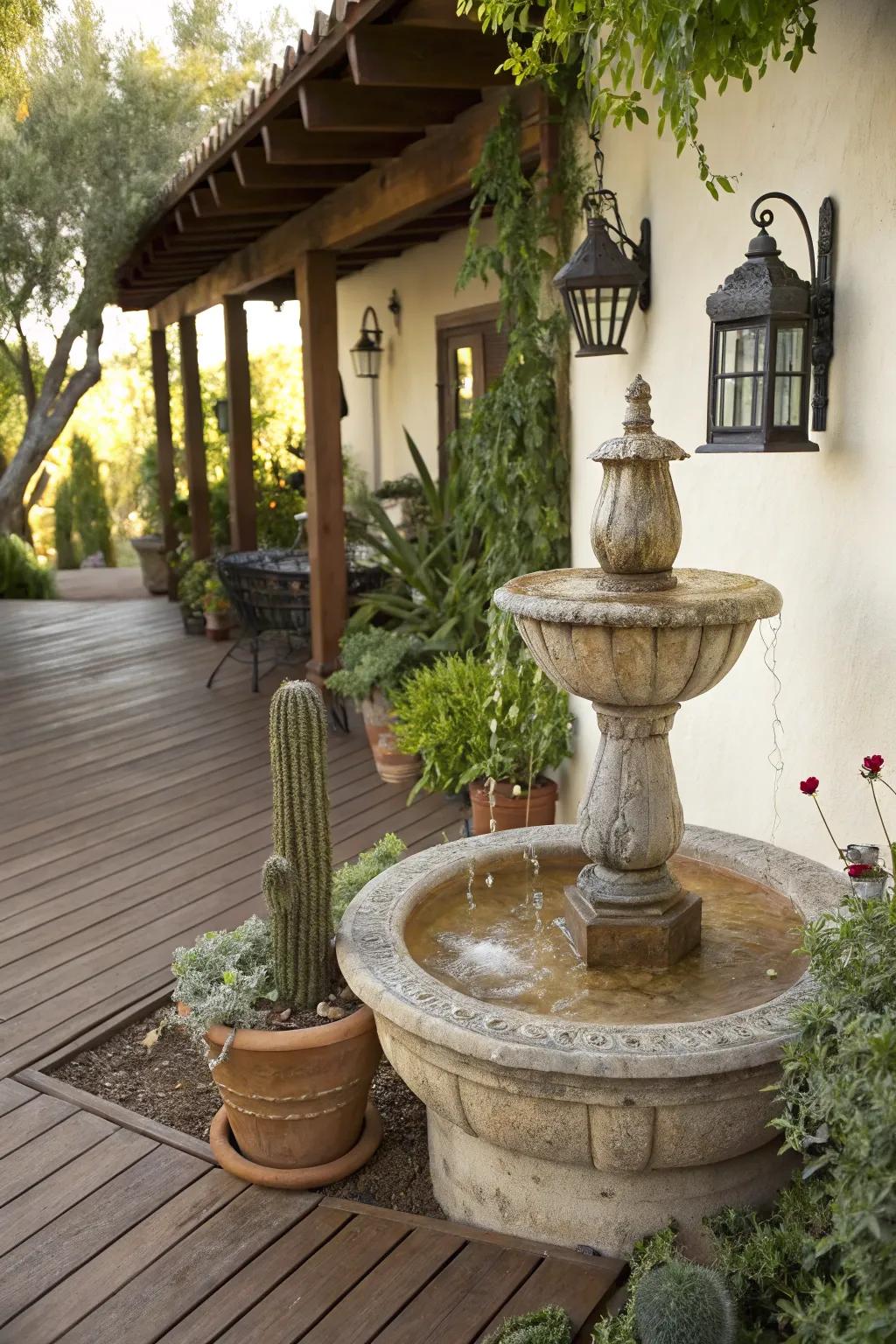 A liquid aspect contributes tranquility and elegance to the patio.