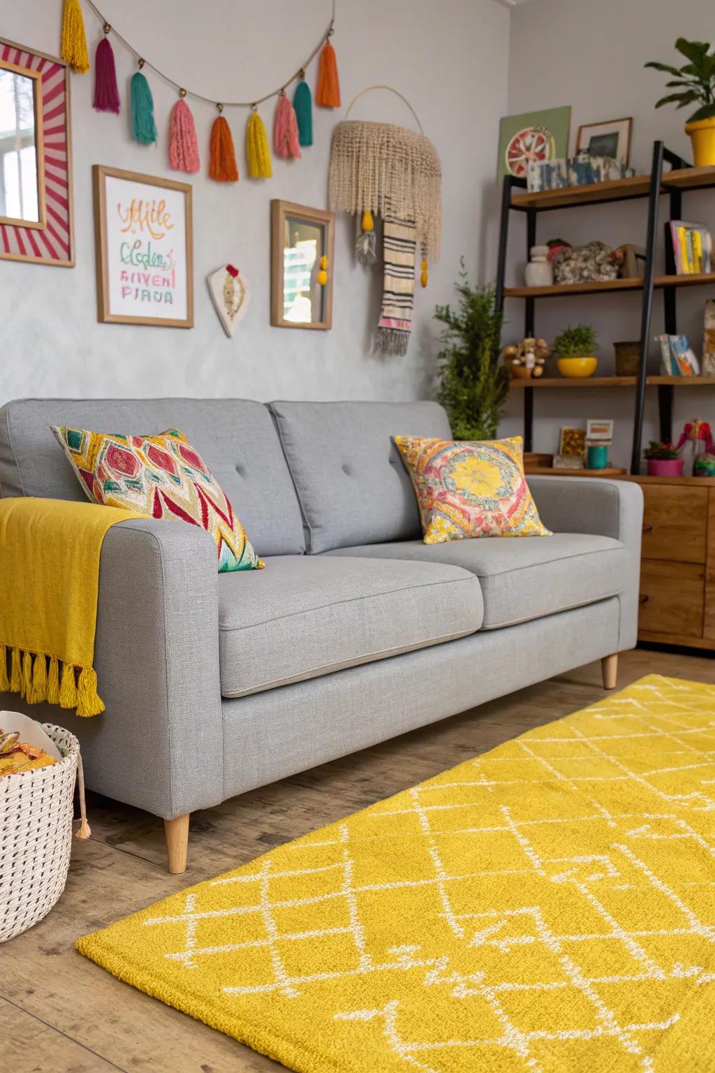 Bright gold rugs bring playful energy and vibrancy to your space.