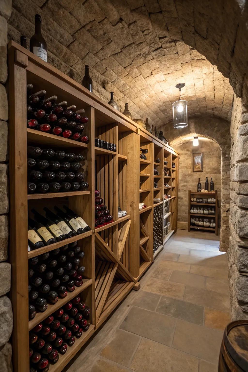 Wine cellar featuring concealed wine storage solutions.