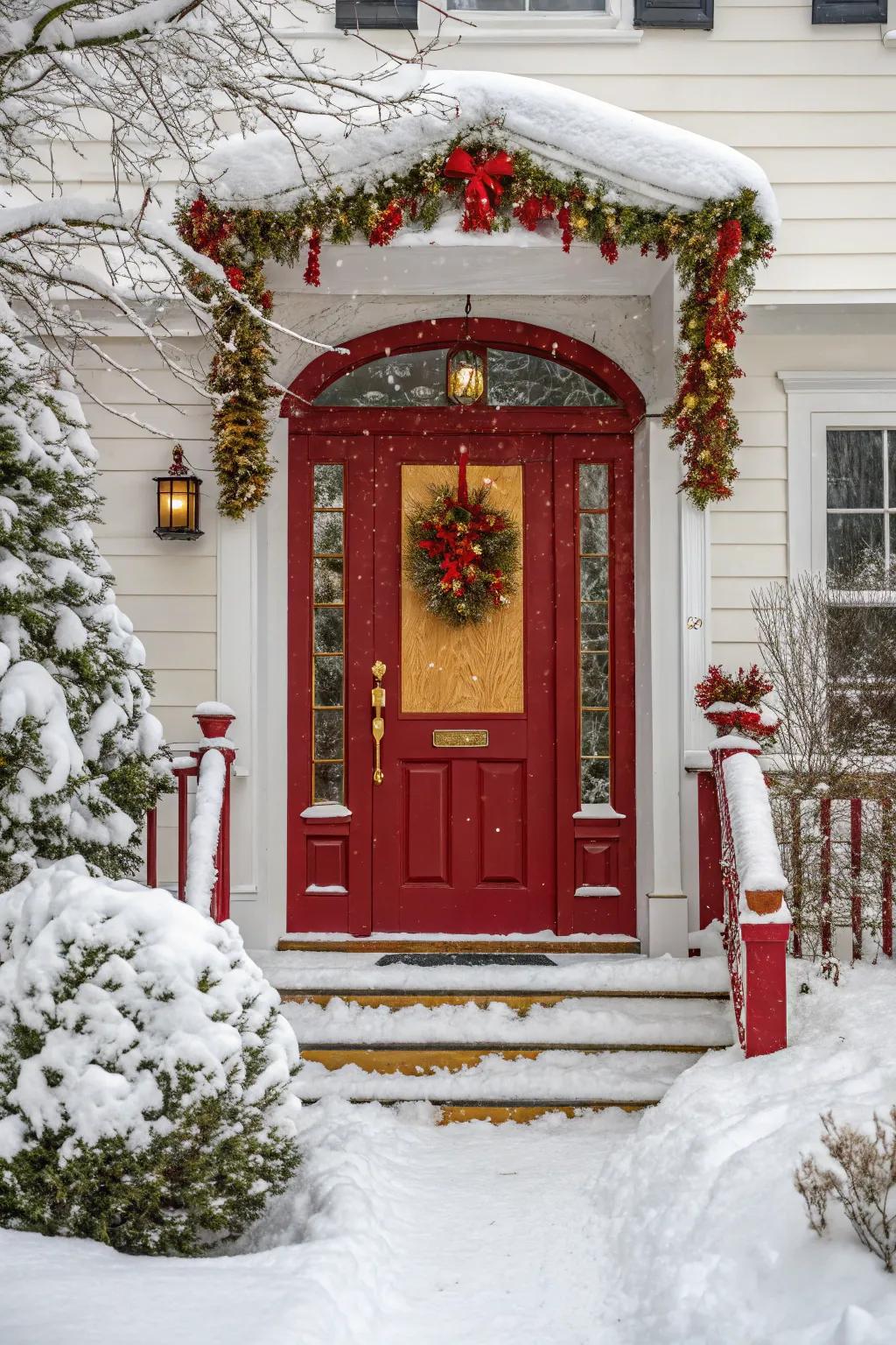 Striking colors usher in vibrant life to a winter doorway.