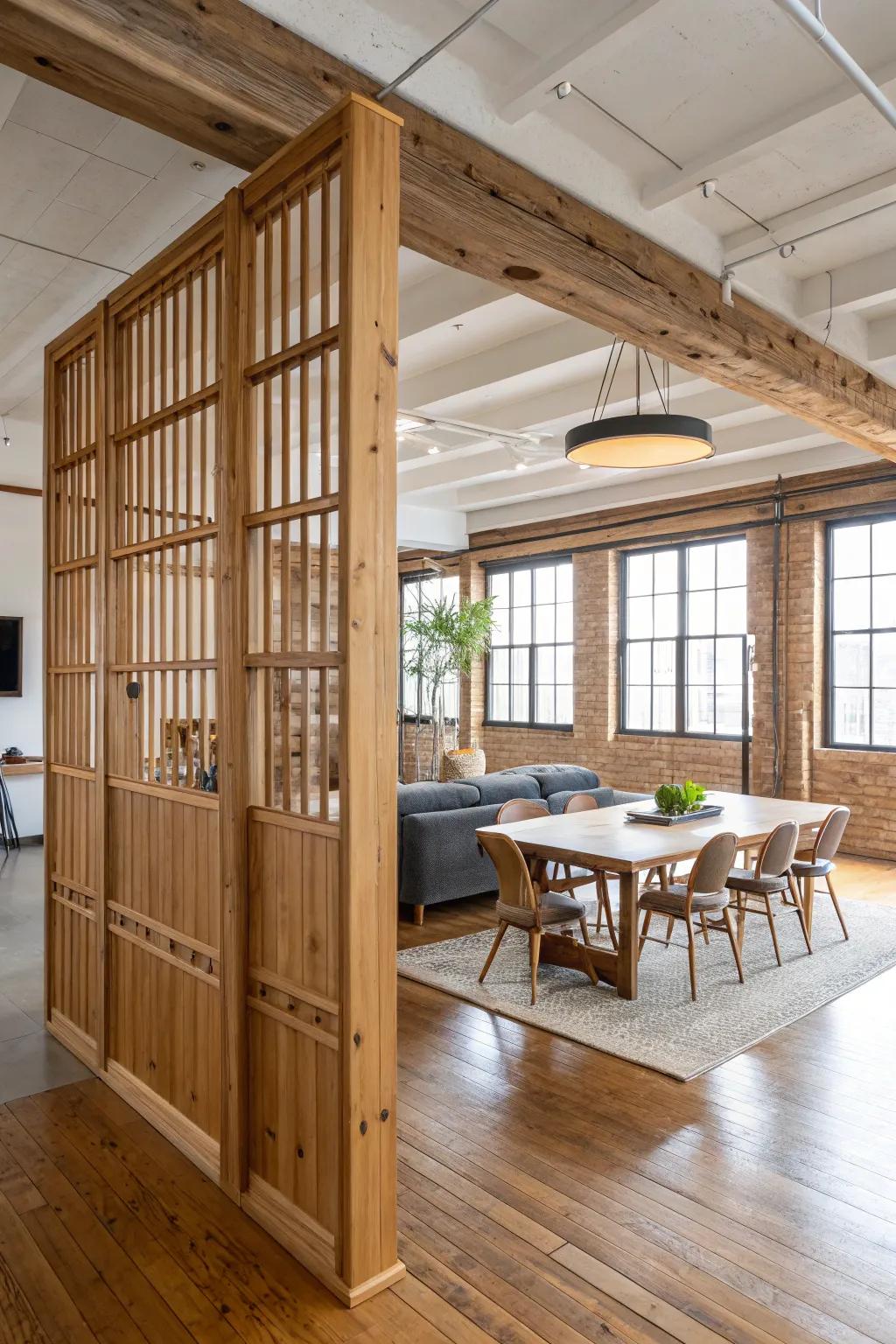 Stylish wooden room divider for an open and airy space