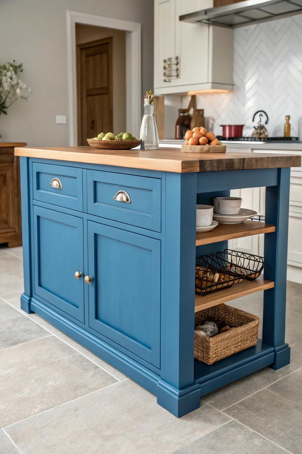 The vibrant colors of this kitchen island make it a stunning focal point.