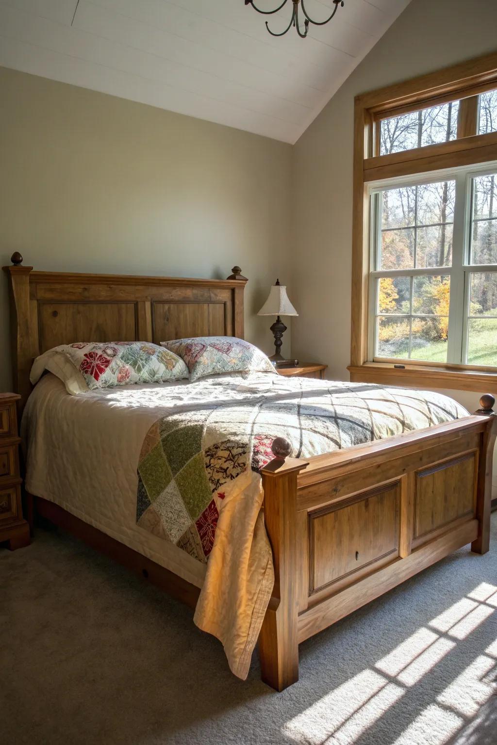 Natural light enhances this wooden bed design.