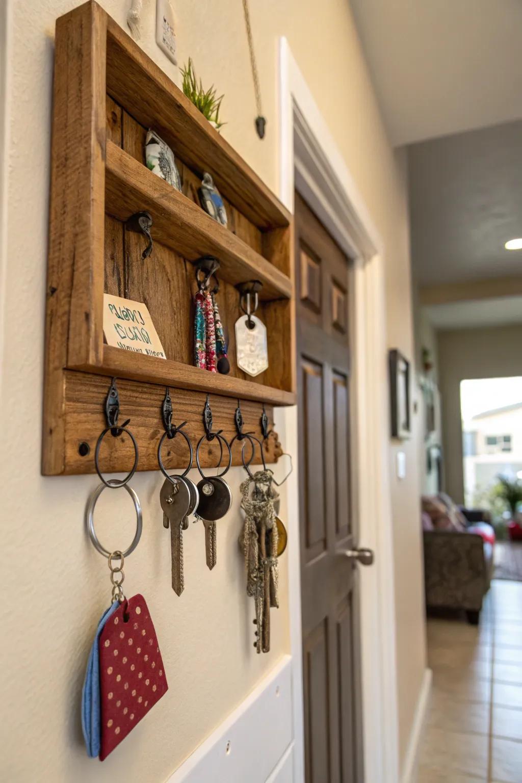Timber key hangers keep your needs readily available.