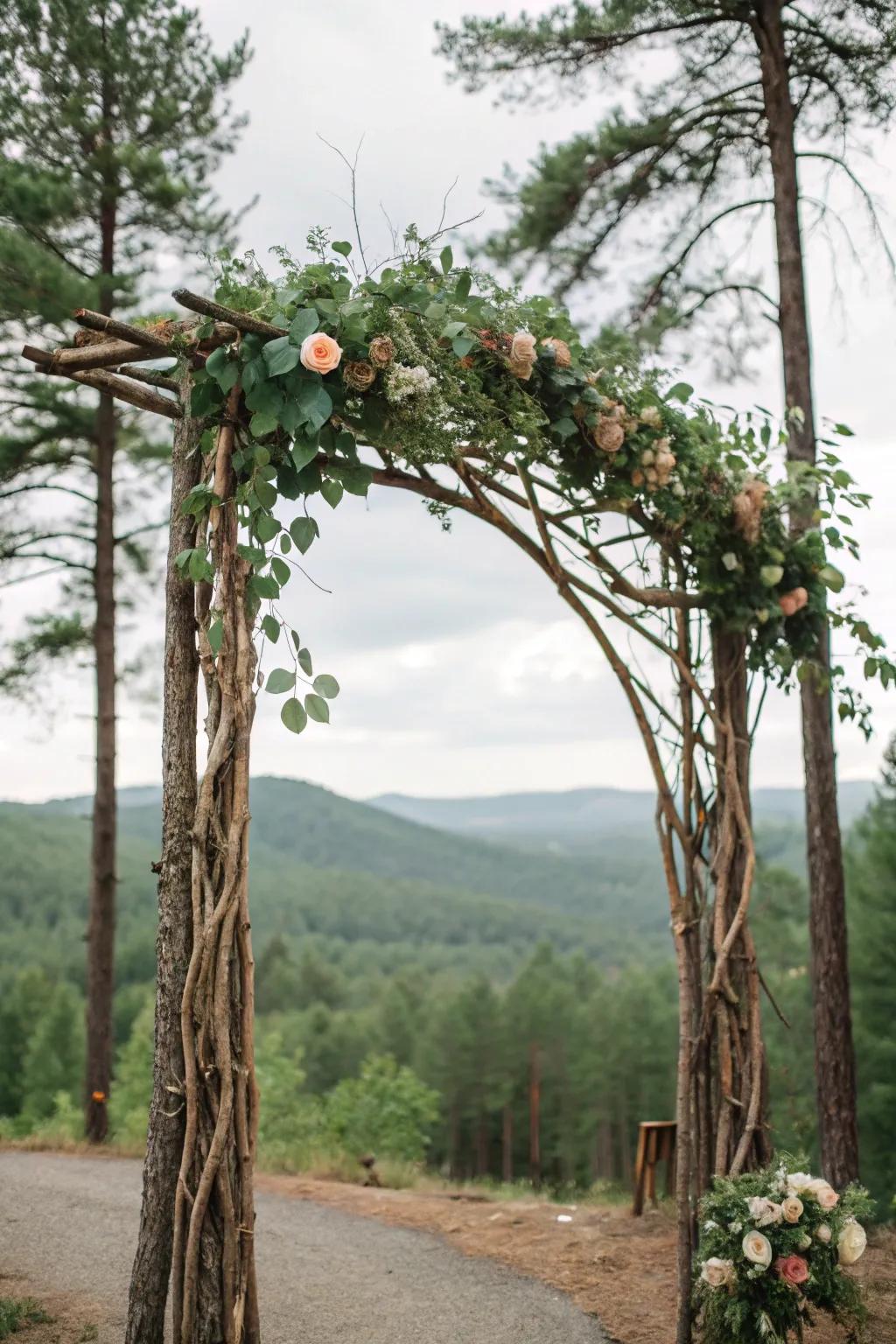 Twigs and branches lend a rustic charm to your wedding arch.
