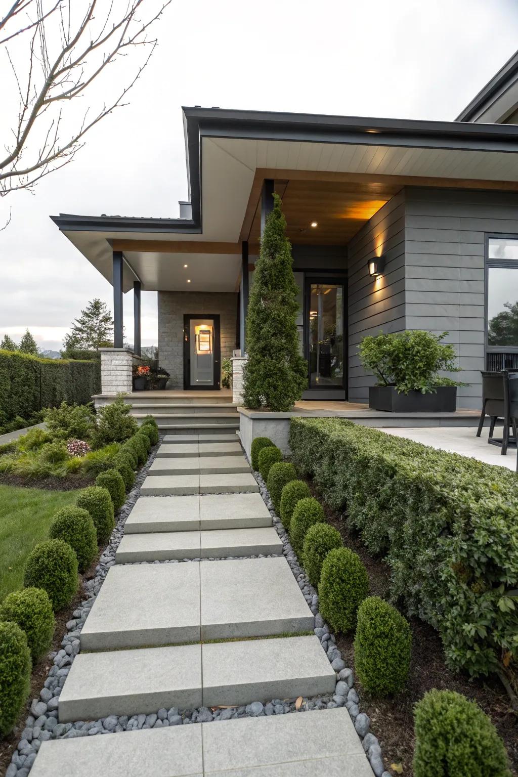 A modern pathway enhances the journey to your porch.