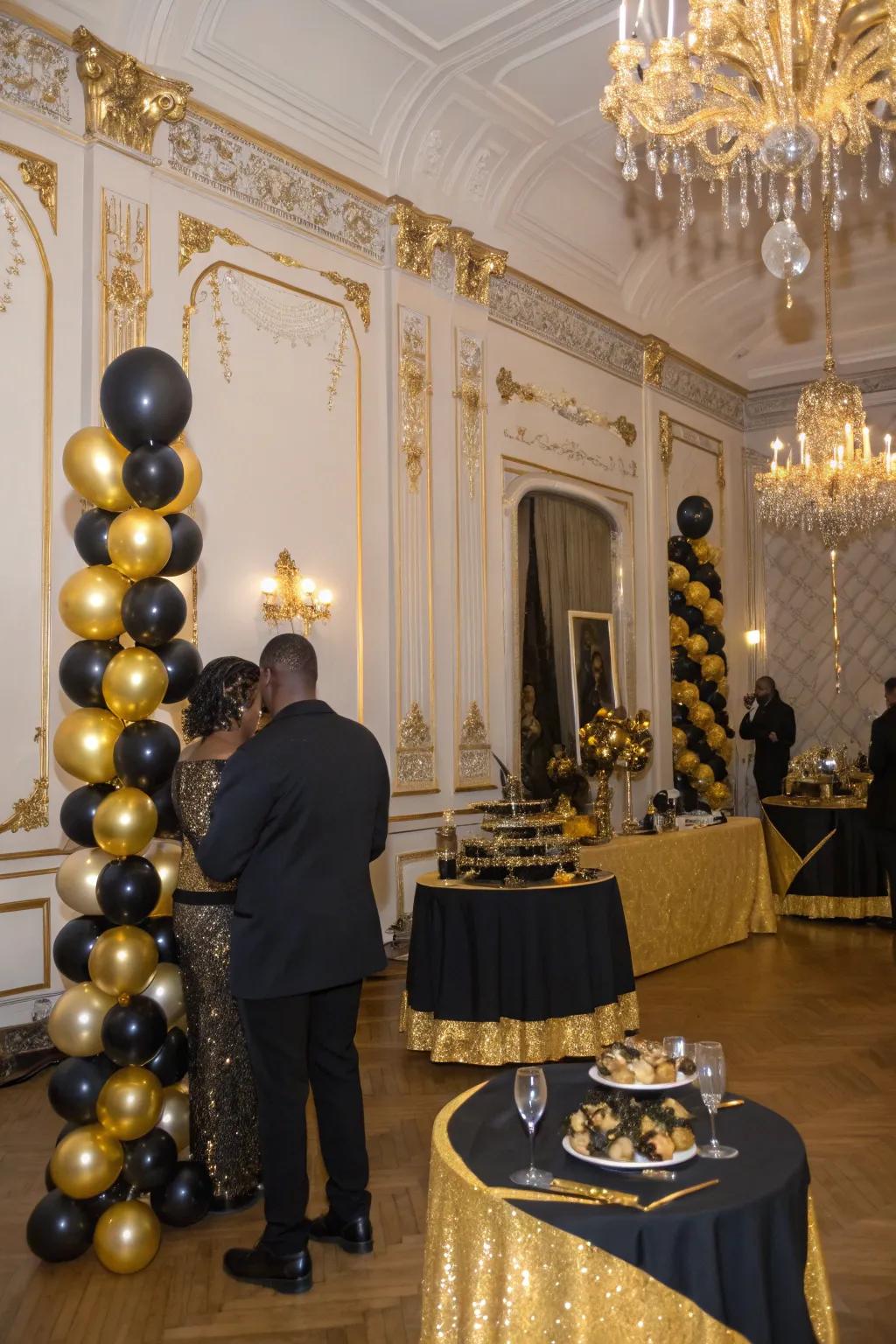 Celebrate in style with an upscale black and gold soiree.
