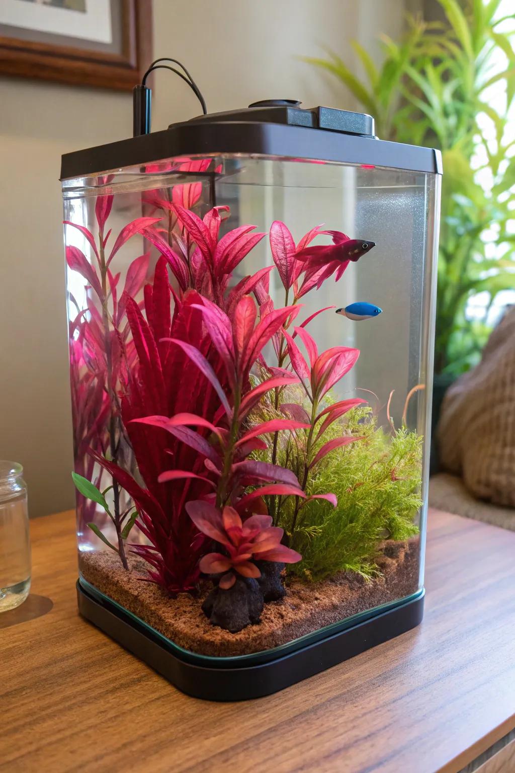 Produce a hue burst with vibrant greenery and ornamental pieces.