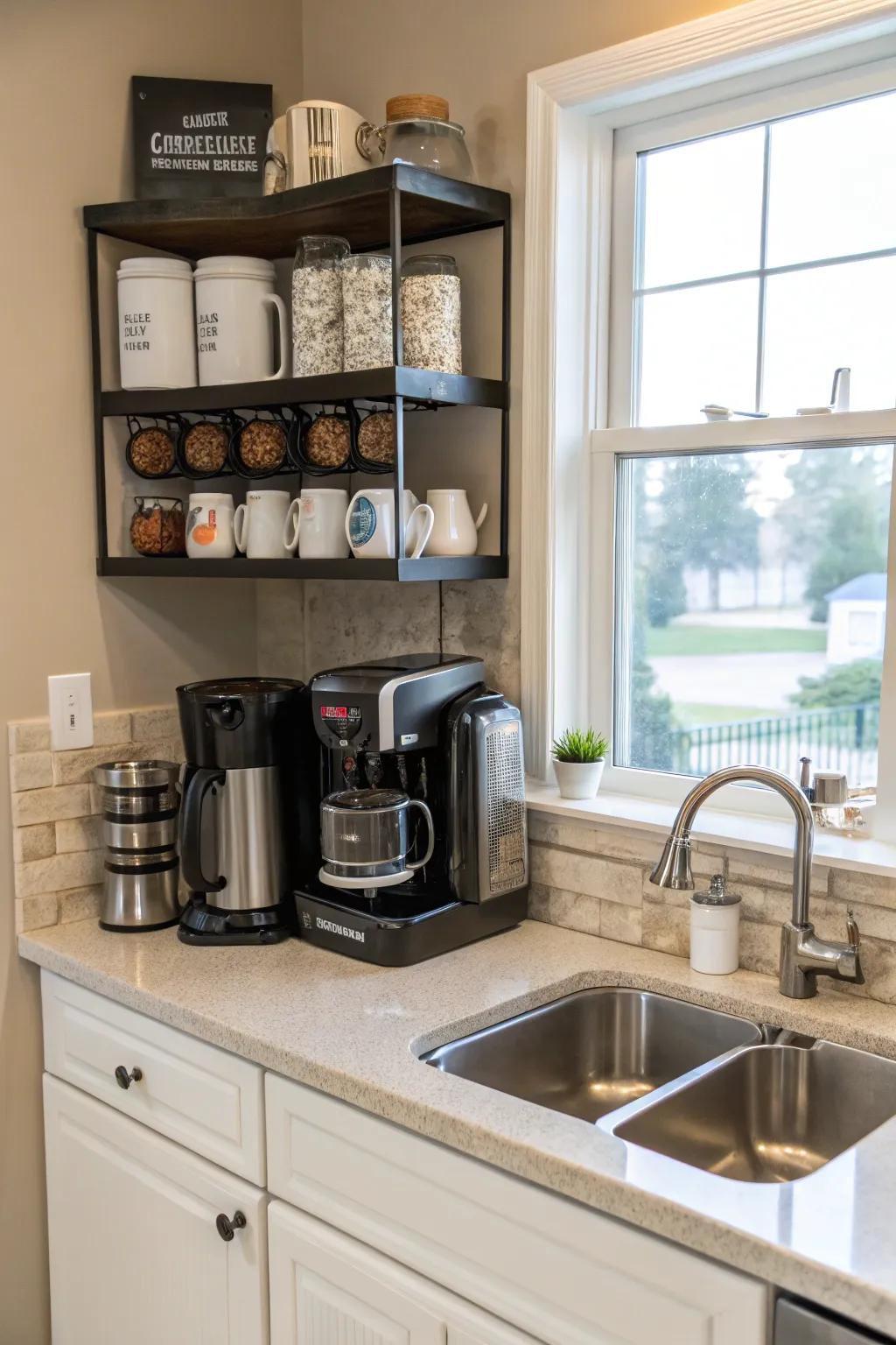 A coffee station brings convenience and style to your cooking space.