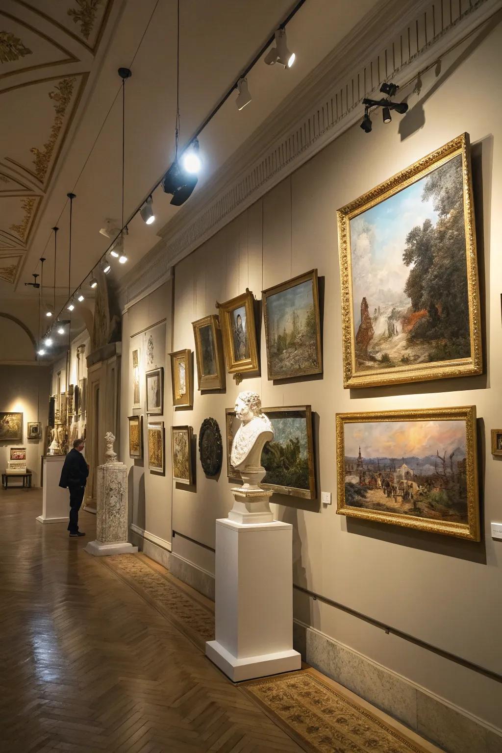 Spotlights make art and photos stand out in galleries.