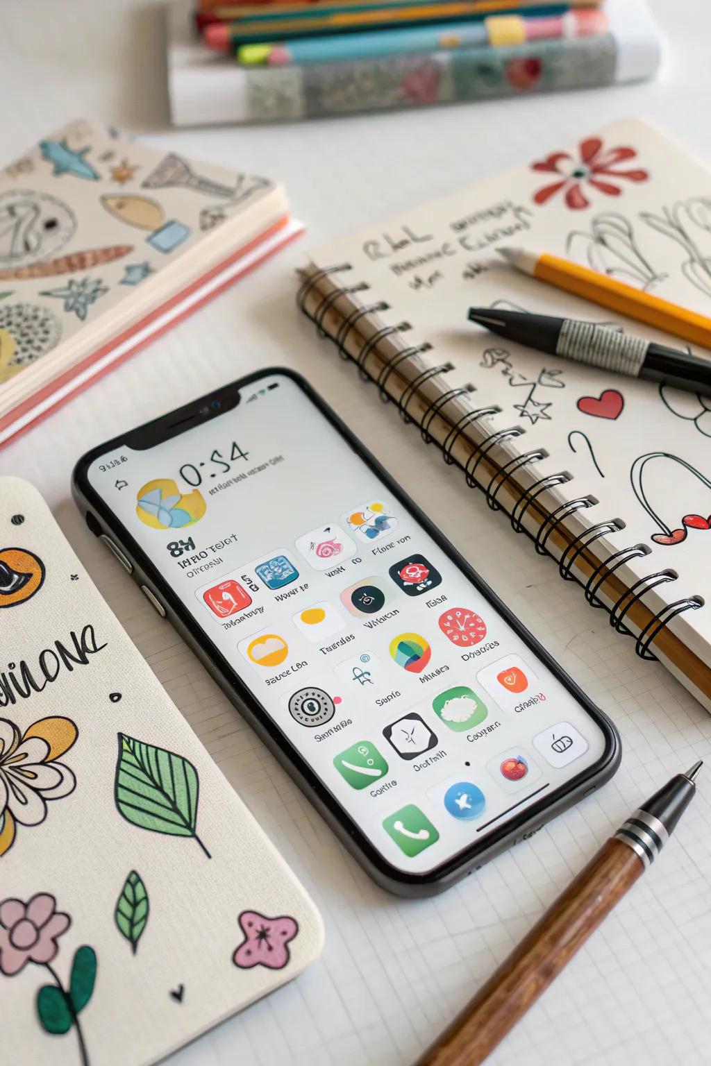 Sketch-style visuals add a playful, artistic vibe to your home screen.