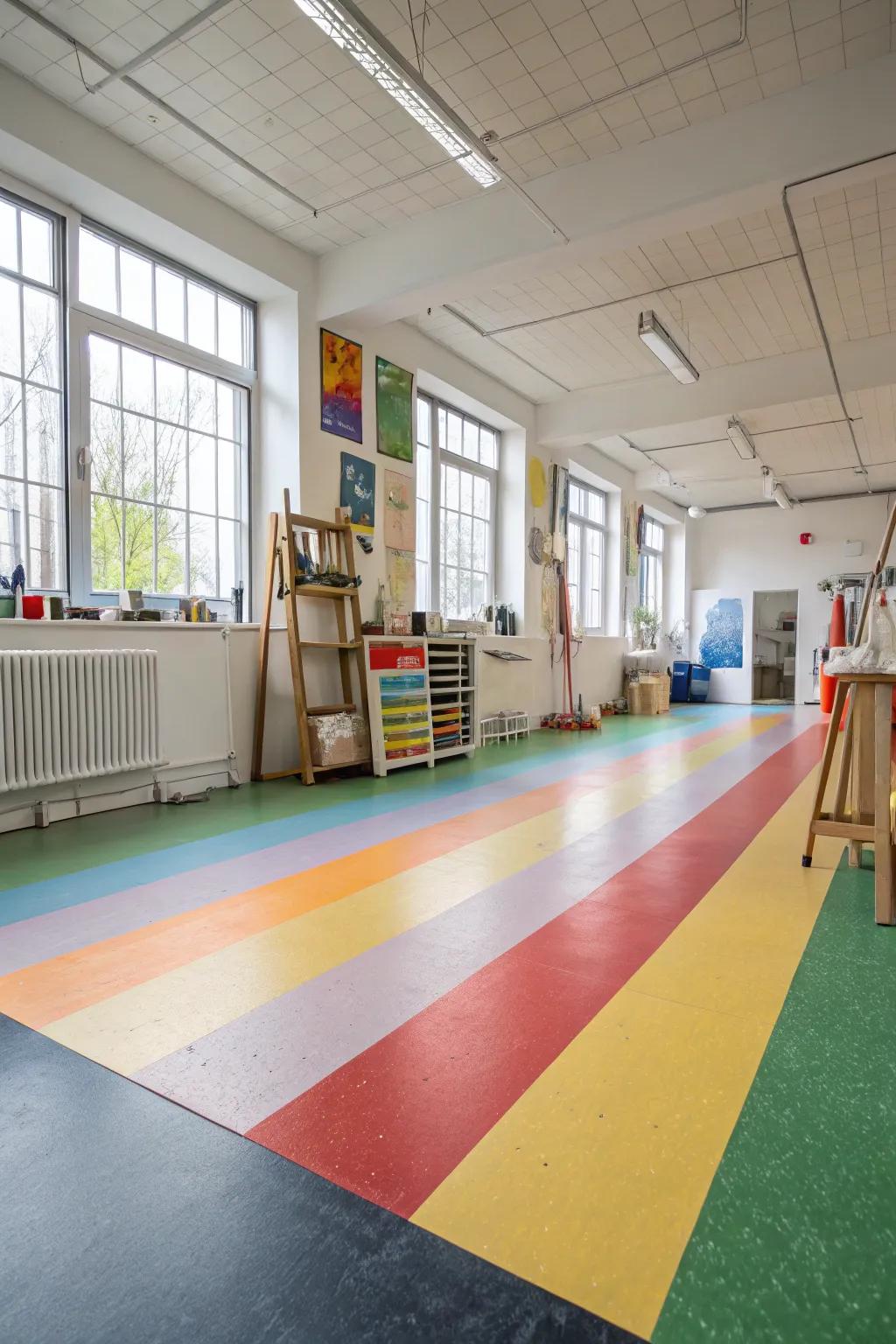 Green-choice linoleum adds a splash of color and sustainability.