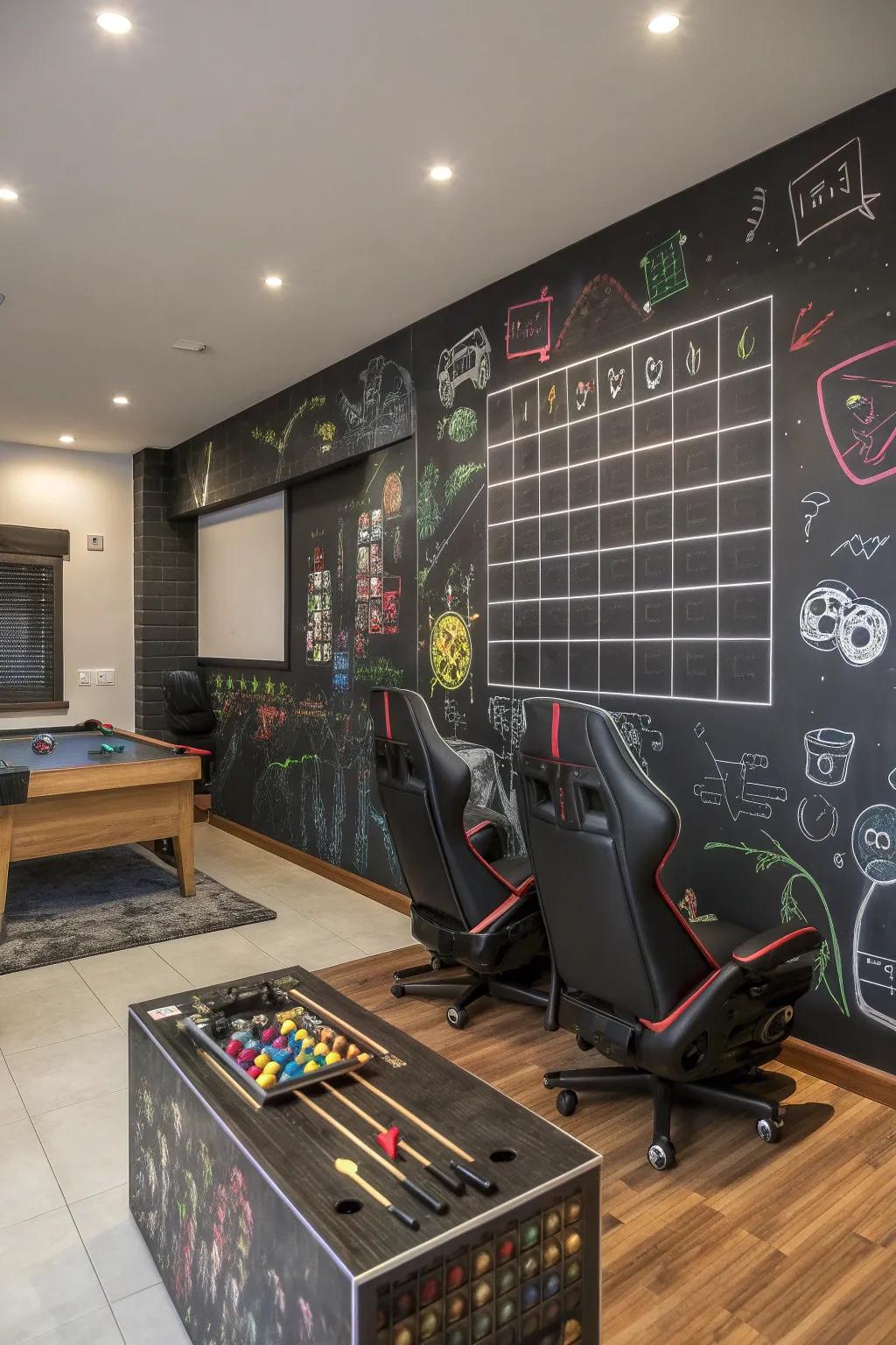 Interactive walls contribute a playful dimension to any gaming room.