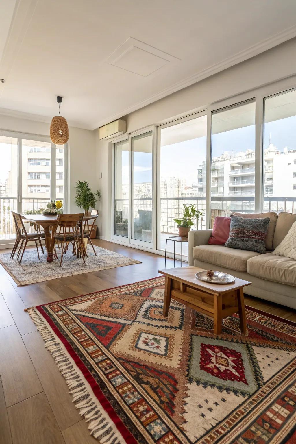Carpets can create defined zones within open spaces.