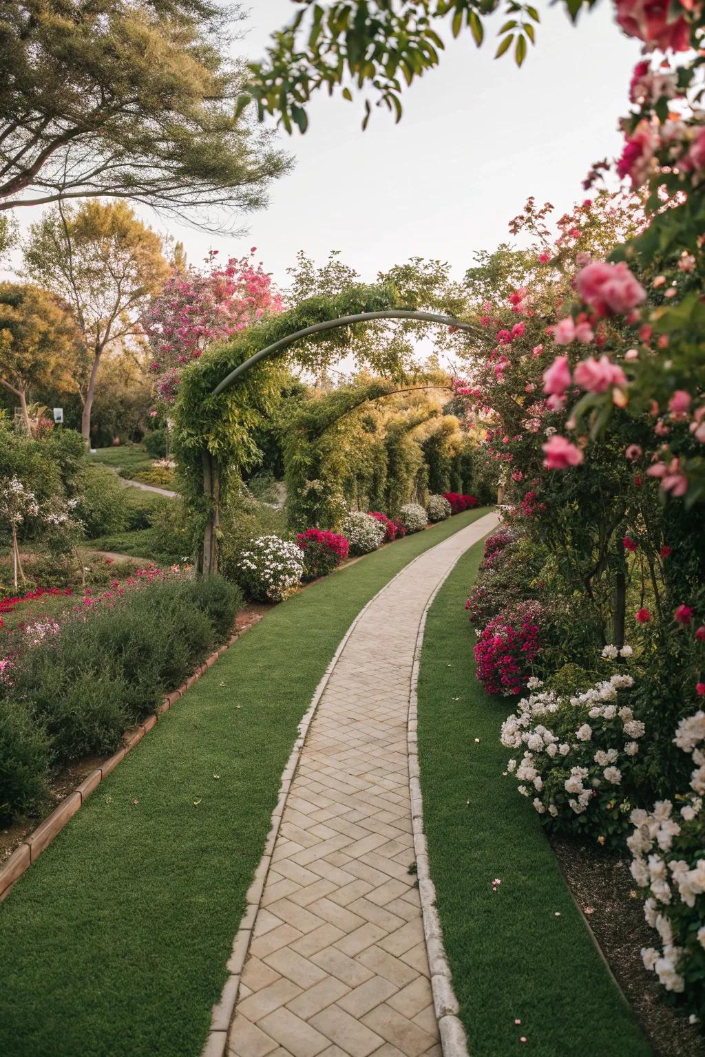Improve your garden path by using rich simulated turf edging.