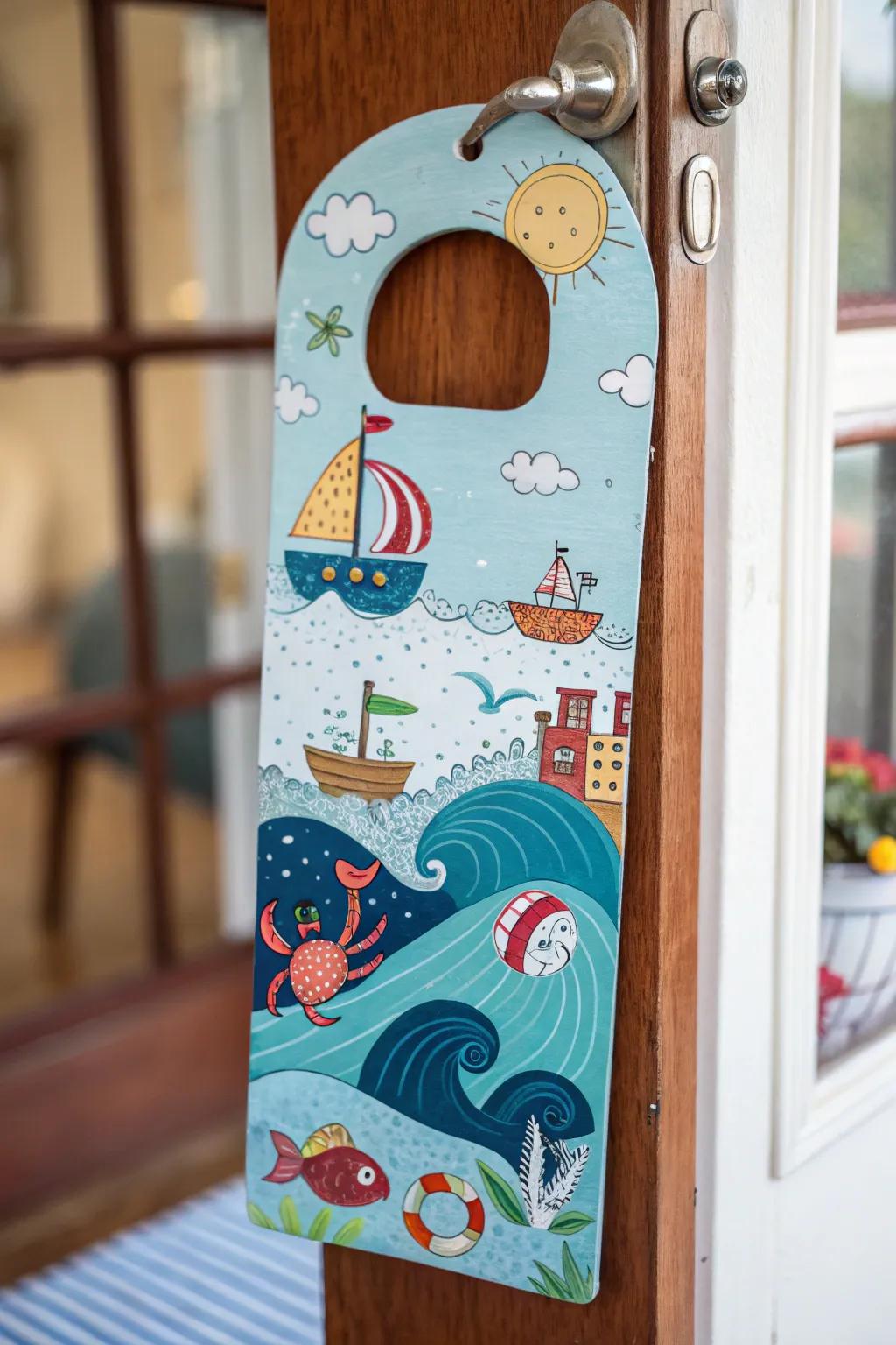 A refreshing marine-themed door hanger with nautical elements.