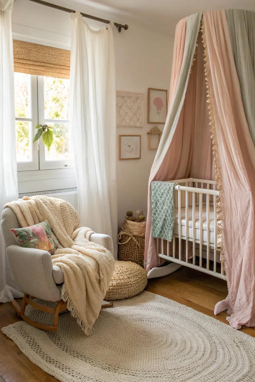Layered fabrics create a cozy and inviting space.