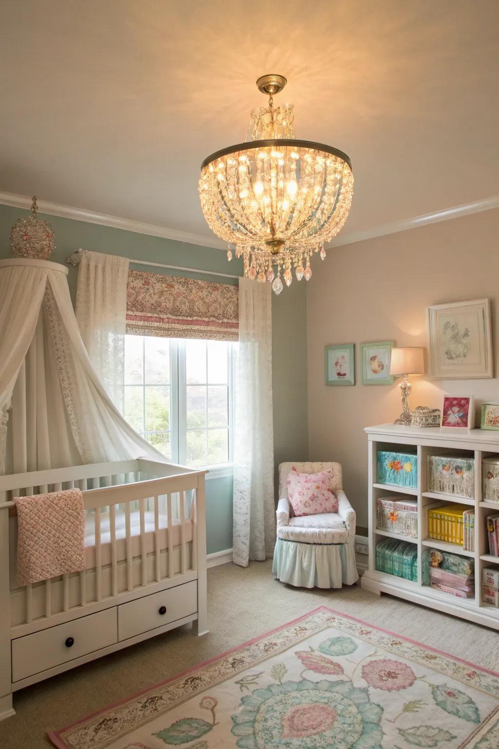 A chandelier appends a hint of grace and soft light.