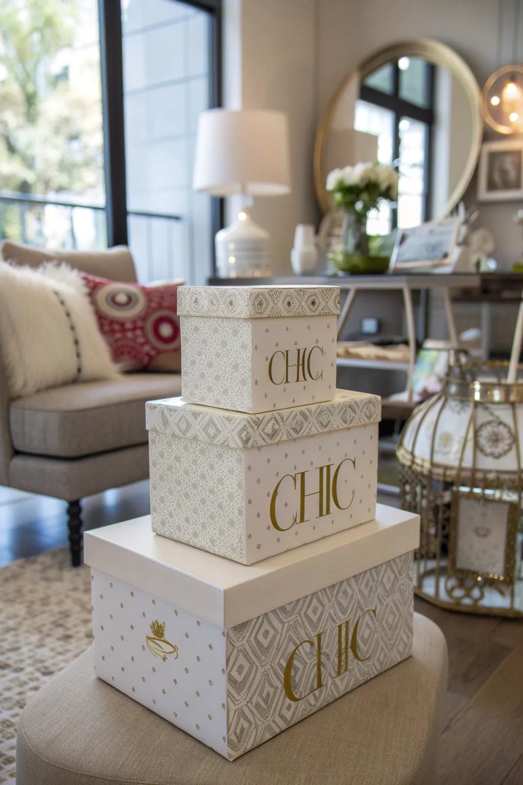 Decorative blocks add a stylish and modern touch to the backdrop.