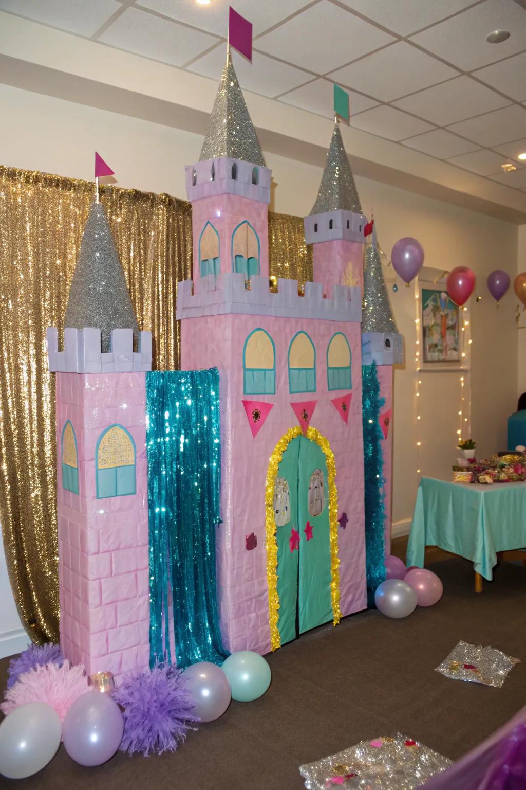 A cardboard fortress stands tall as a regal centerpiece, perfect for memorable photos.