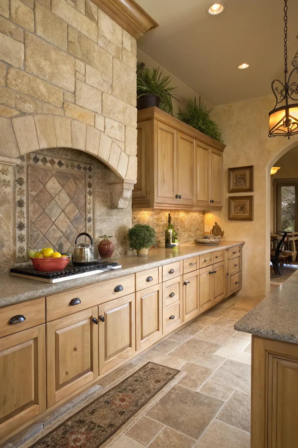 Natural stone tiles provide an organic and elegant aesthetic.